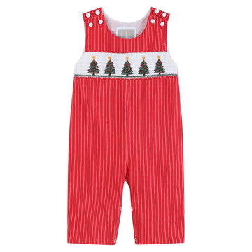 Red Christmas Tree Smocked Overalls - Lil Cactus