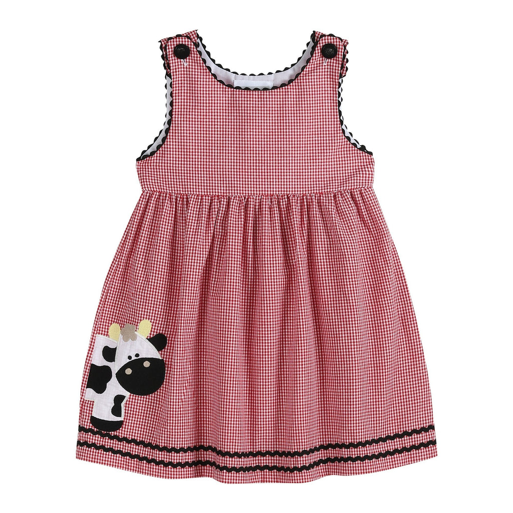 Red Gingham Cow Button Dress - Lil Cactus