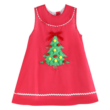 Red Pompom Christmas Tree Dress - Lil Cactus