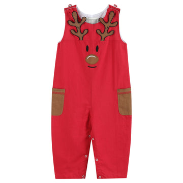 Red Reindeer Pocket Overalls - Lil Cactus