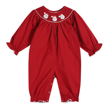 Red Santa Smocked Playsuit - Lil Cactus