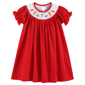 Red Velour Christmas Smocked Bishop Dress - Lil Cactus