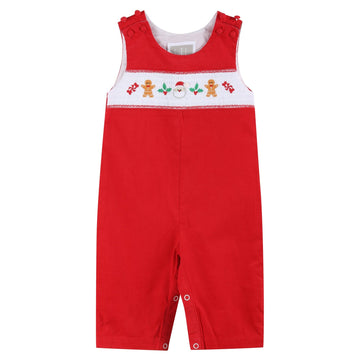 Red Velour Christmas Smocked Overalls - Lil Cactus