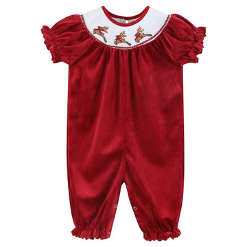 Red Velvet Reindeer Smocked Playsuit - Lil Cactus