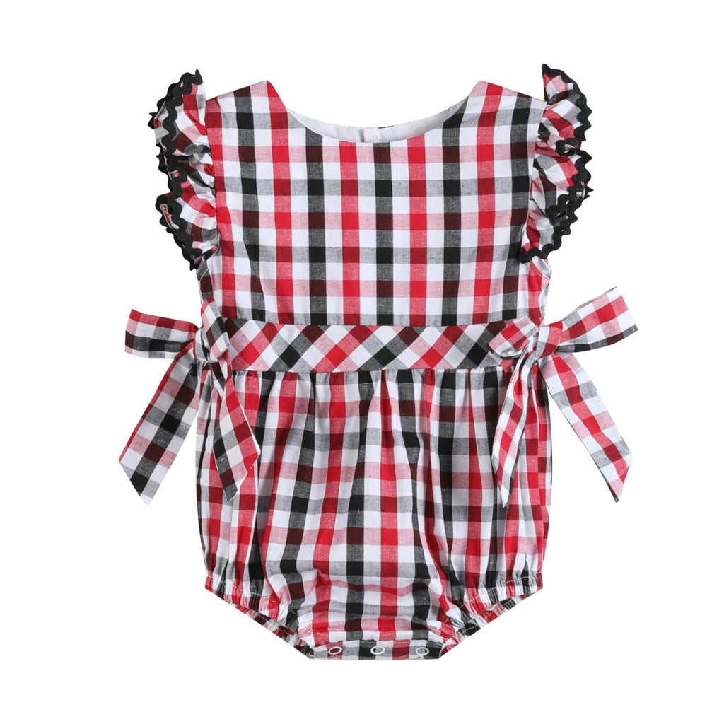 Red White and Blue Gingham Ruffle Bow Romper - Lil Cactus