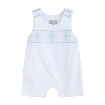 White and Blue Holy Smocked Overalls - Lil Cactus