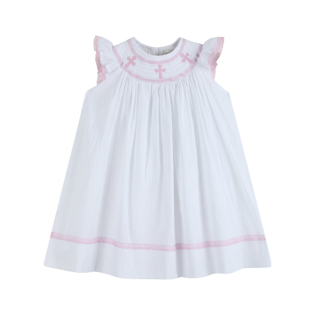 White and Pink Cross Smocked Bishop Dress - Lil Cactus