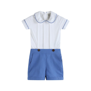 White Collared Top and Blue Button Shorts - Lil Cactus