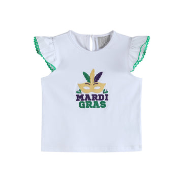 White Mardi Gras Applique Ruffle Shirt - Lil Cactus