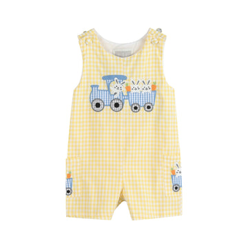 Yellow Gingham Bunny Train Shortalls - Lil Cactus