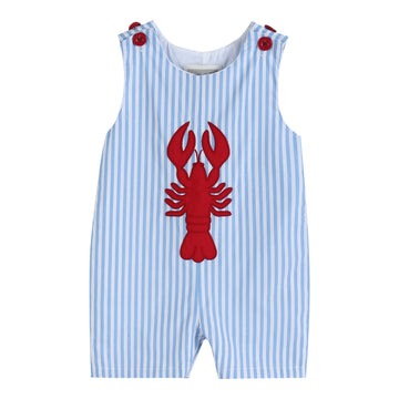 Blue Striped Crawfish Applique Shortalls - Lil Cactus