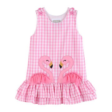 Pink Gingham Flamingo Tulle Ruffle Dress - Lil Cactus